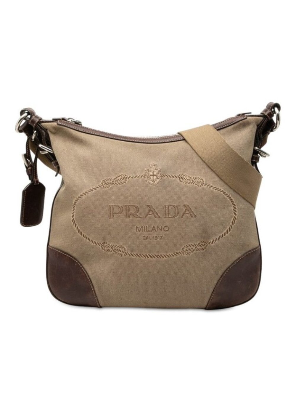 Prada Logo Crossbody Shoulder Bag Brown Canvas Leather
